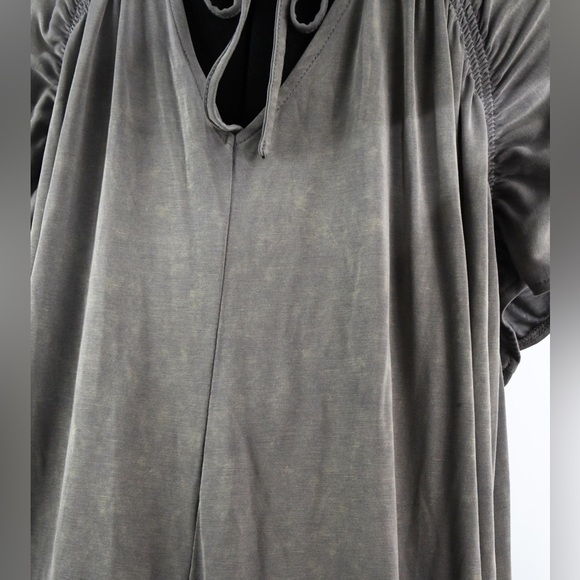 Acid Wash Ruched Pleated Maxi Dress V-Neckline - Picture 5 of 6